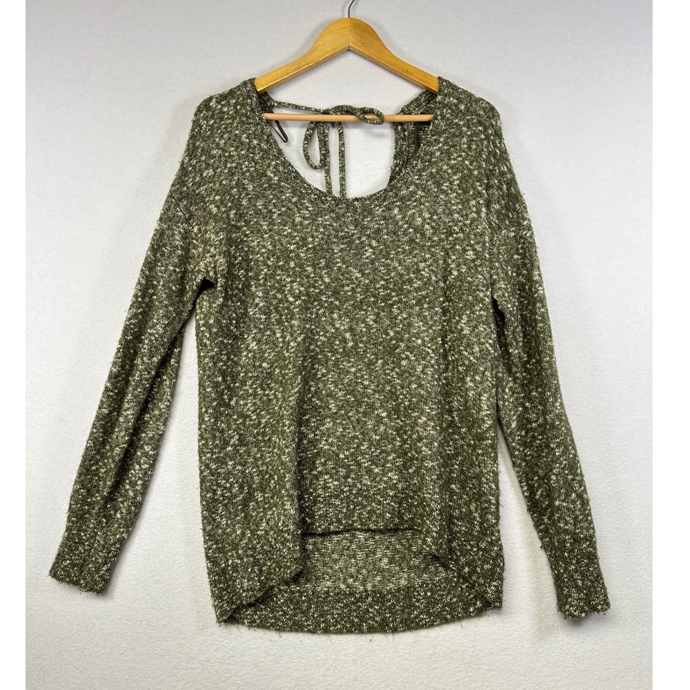 Boho Earthy GAP Women Large Olive Green Marled Tie Back High Low Sweater Cottage